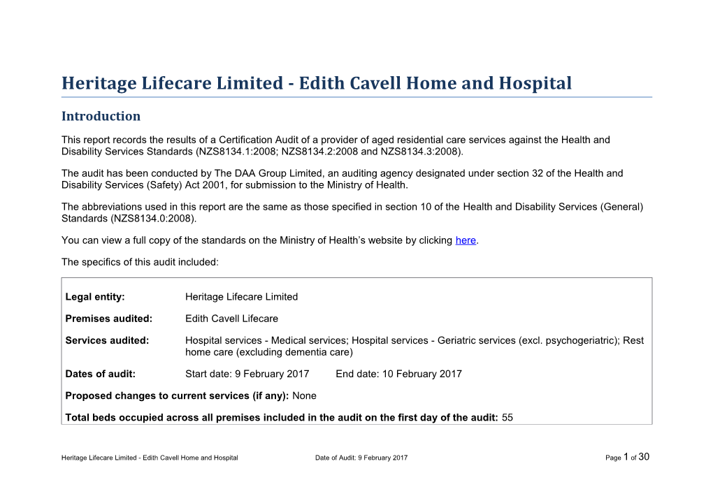 Heritage Lifecare Limited - Edith Cavell Home and Hospital