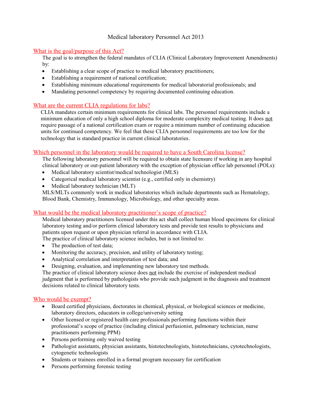 Medical Laboratory Personnel Act 2013