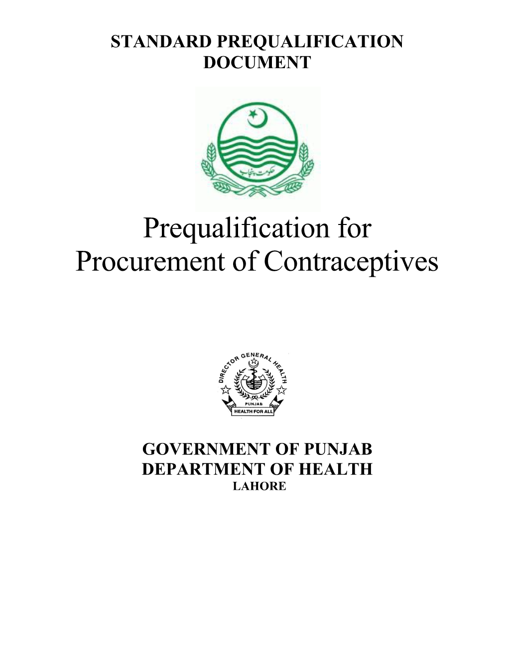 Prequalification Documents for Procurement of Contraceptives, Department of Health, Government