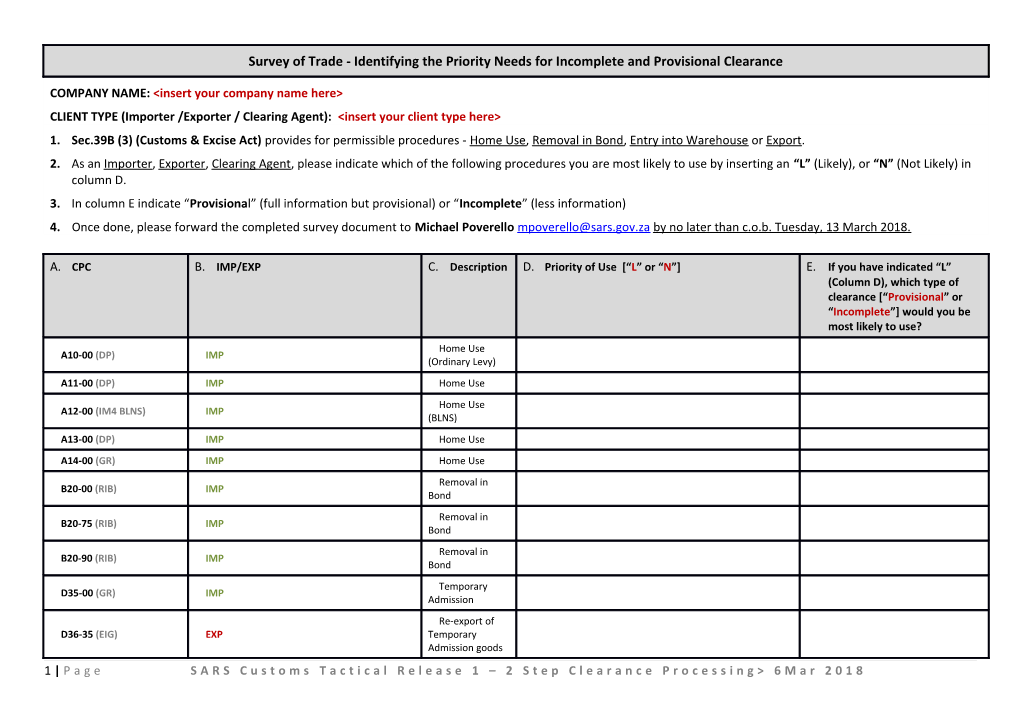 In Column E Indicate Provisional (Full Information but Provisional) Or Incomplete (Less