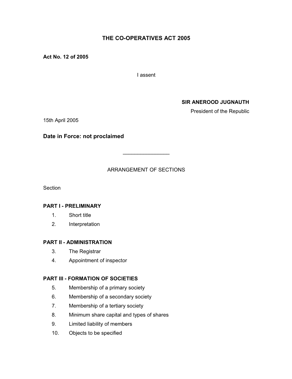 The Co-Operatives Bill 2005L