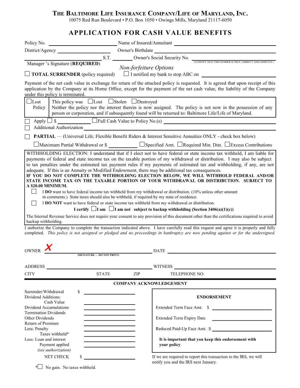 BAL Withdrawal Form