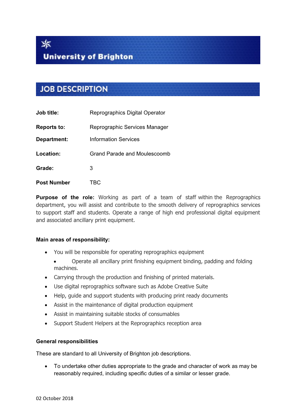 Job Title:Reprographics Digital Operator