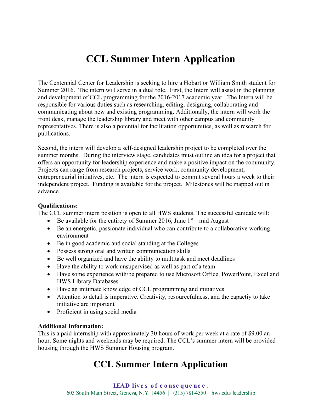 CCL Summer Intern Application