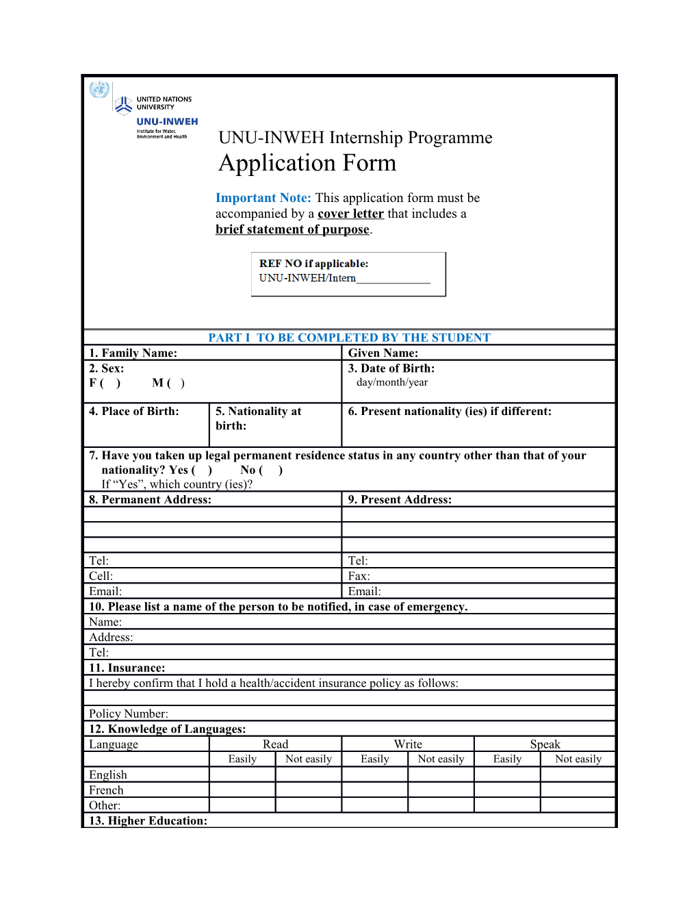 UNU-INWEH Internship Programme