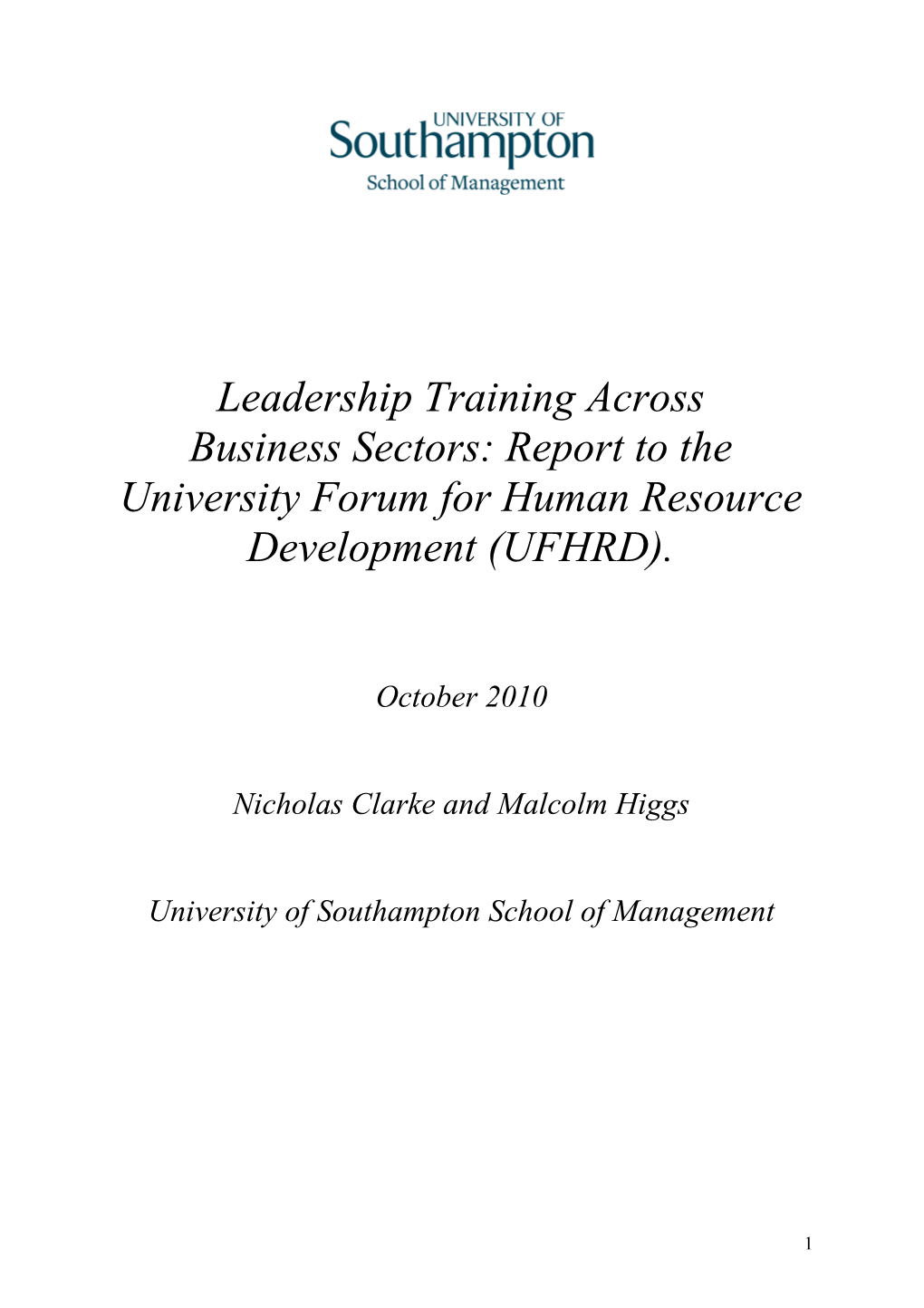 Business Sectors: Report to the University Forum for Human Resource Development (UFHRD)