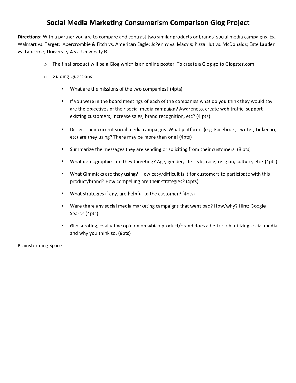 Social Media Marketing Consumerism Comparison Glog Project