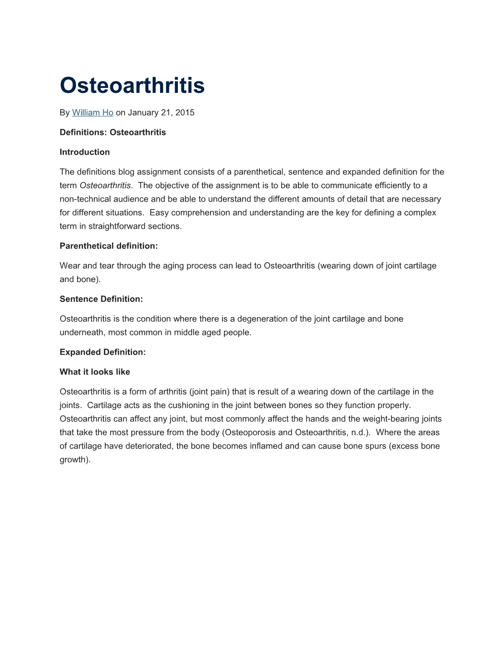 Definitions: Osteoarthritis