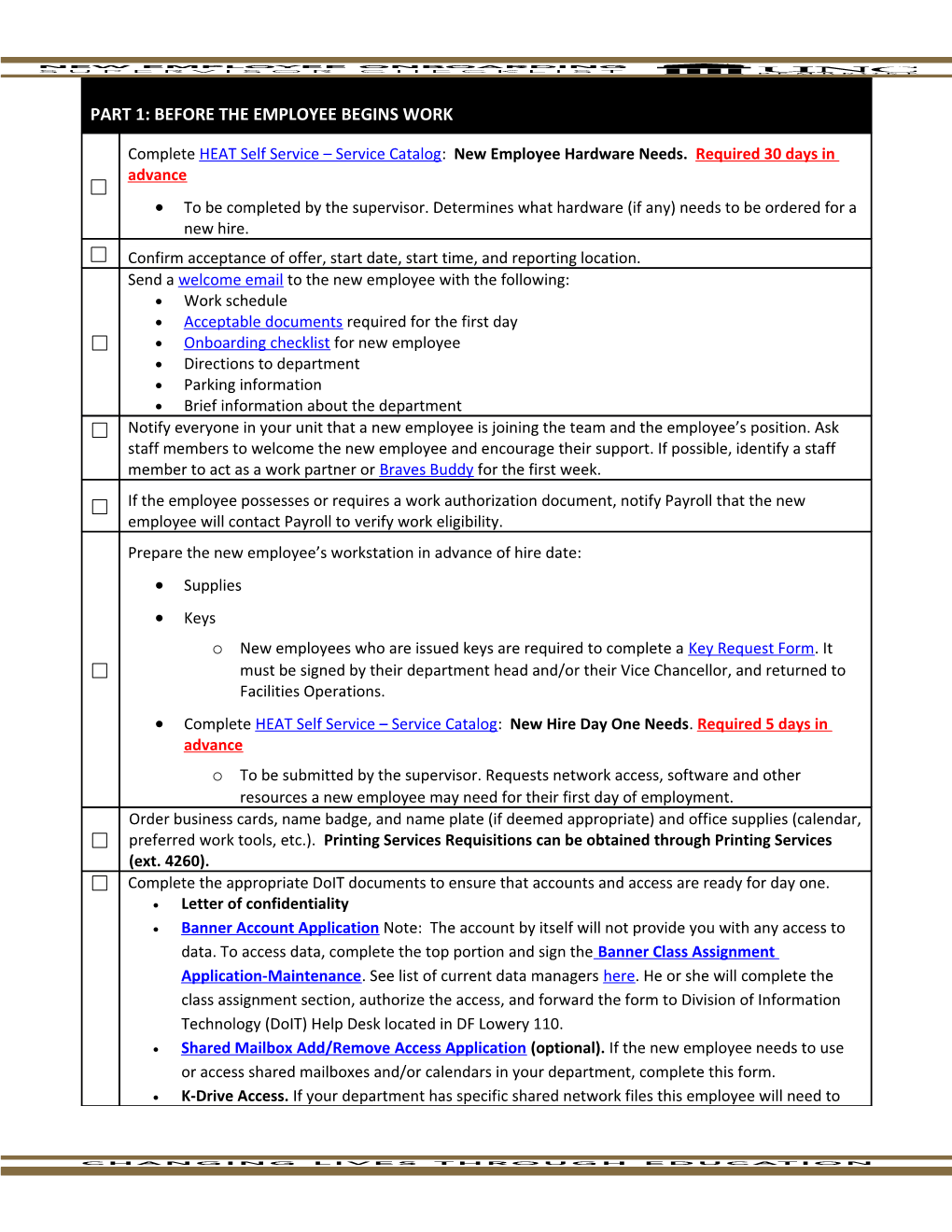 Orientation Checklist for Supervisors