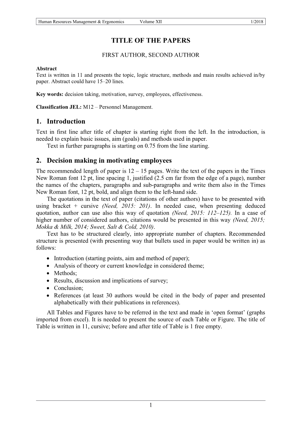 Human Resources Management & Ergonomics Volume XII 1/2018