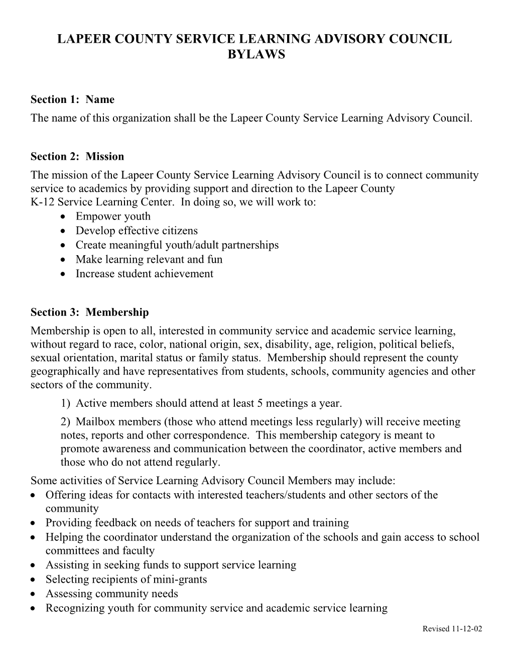 Lapeer County Service Learning Advisory Council