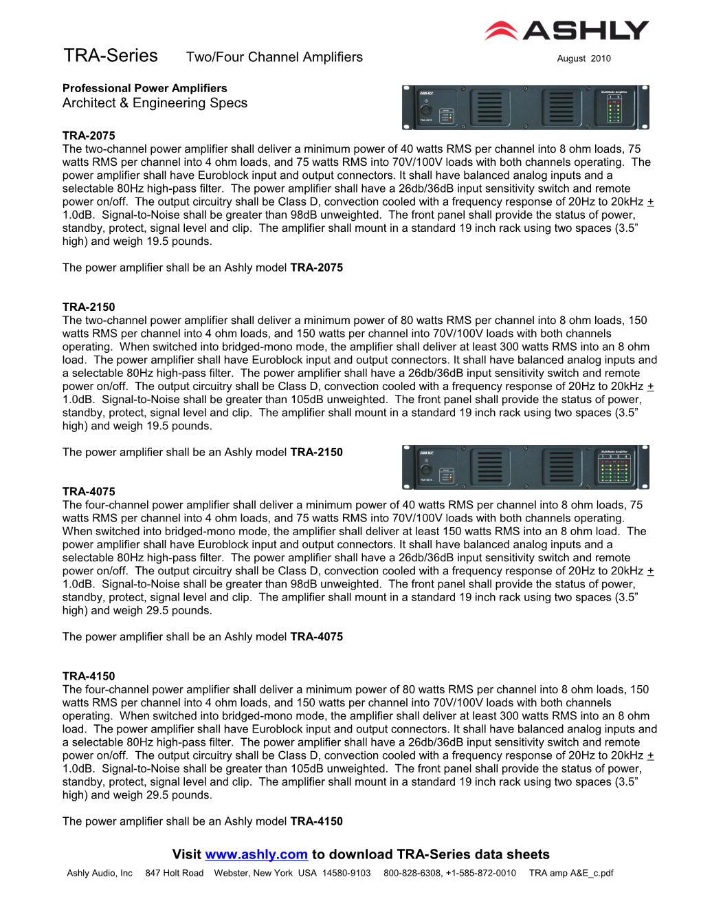 TRA-Series Two/Four Channel Amplifiers August 2010