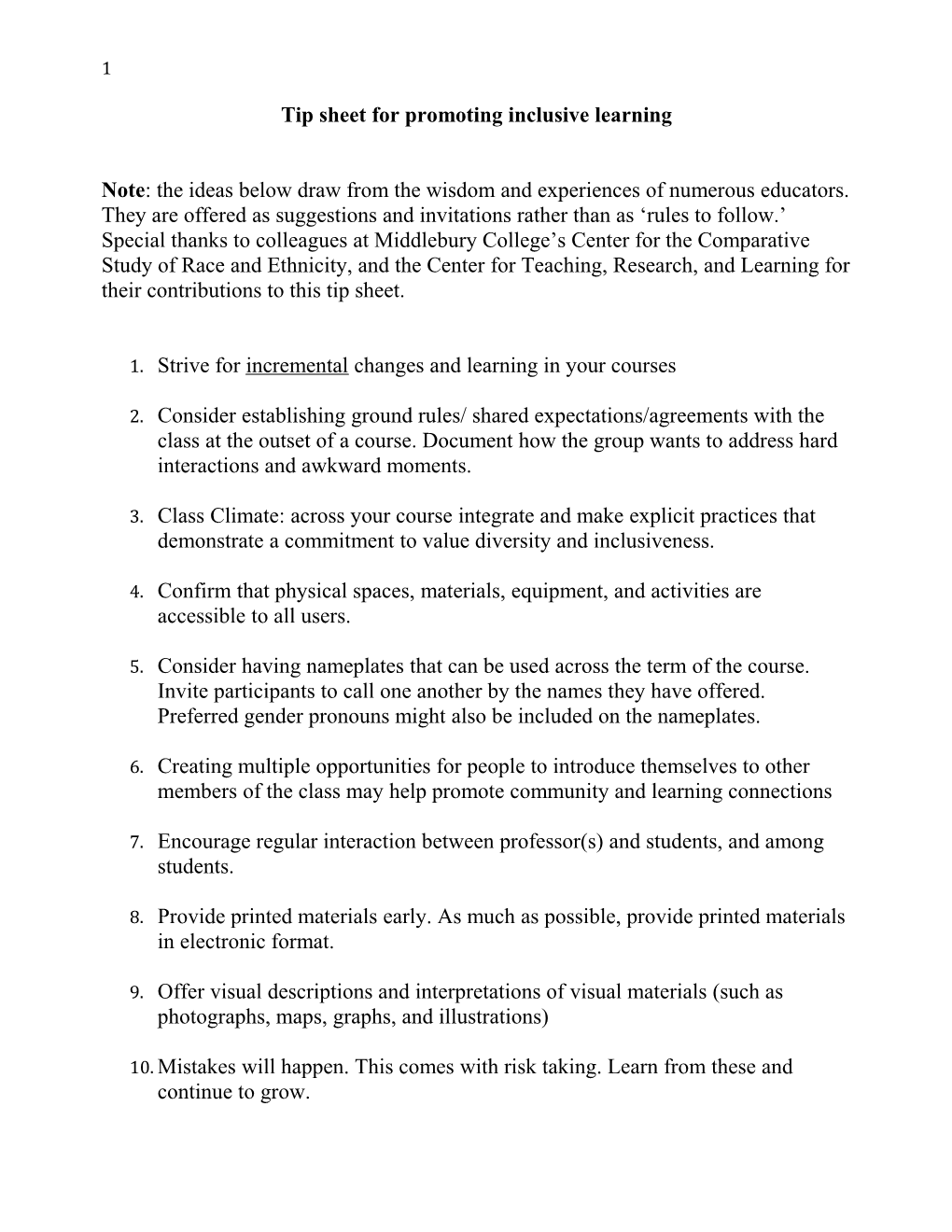 Tip Sheet for Promoting Inclusive Learning