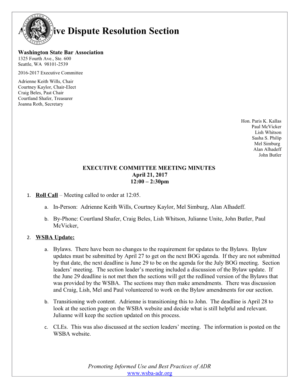 Executive Committee Meeting Minutes