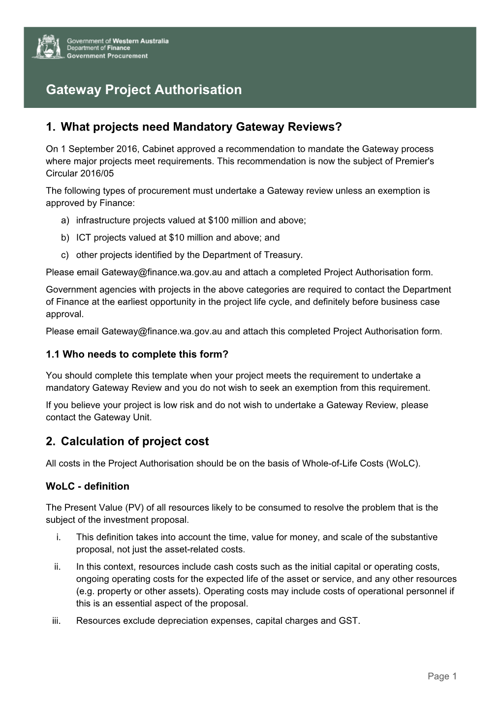Gateway Project Authorisation