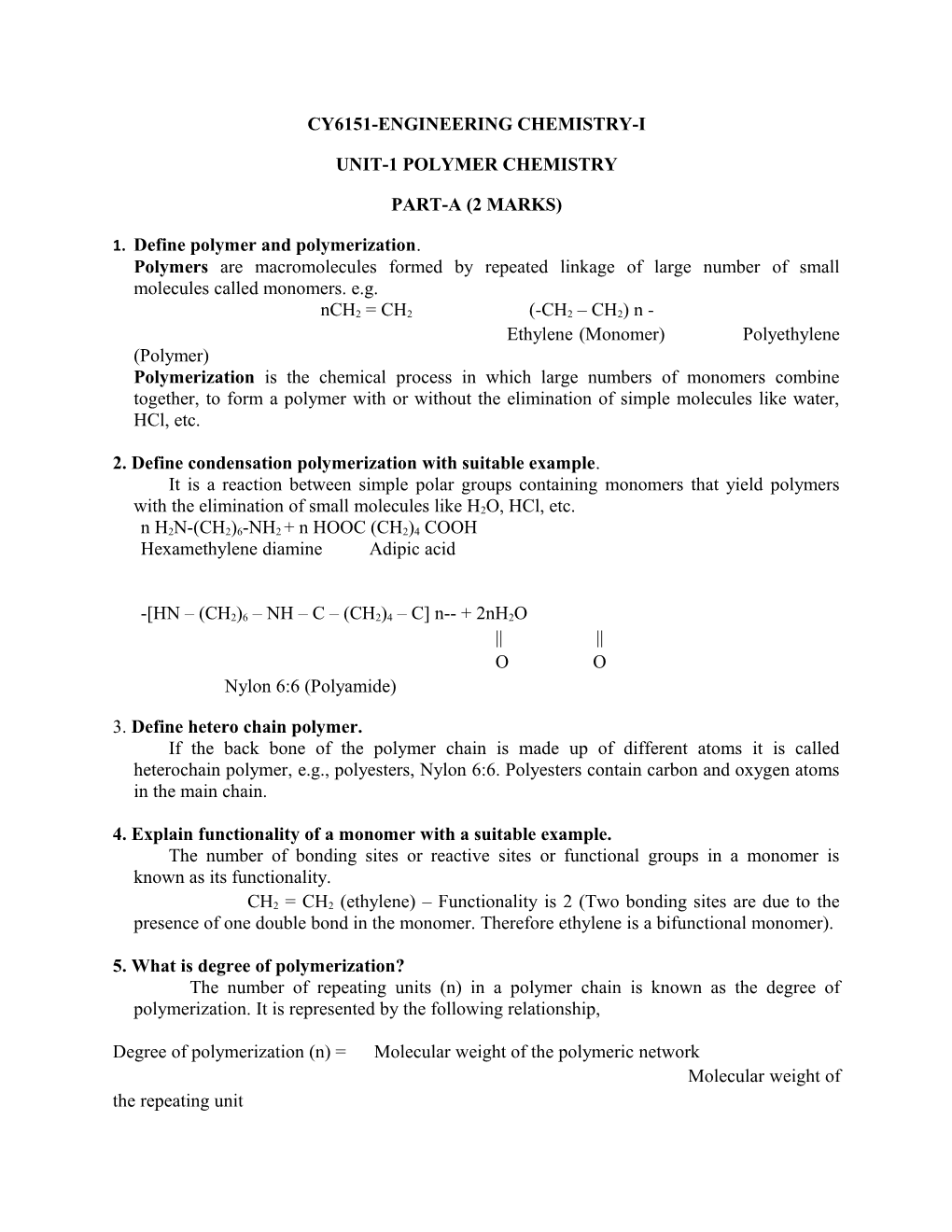 Cy6151-Engineering Chemistry-I
