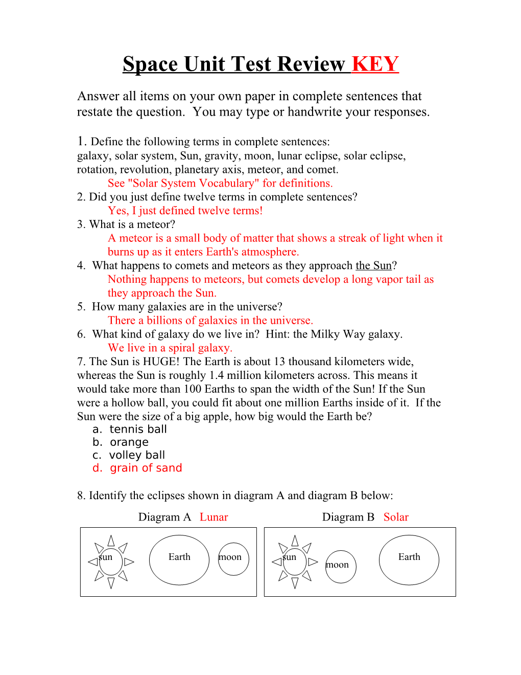 Space Unit Test Review