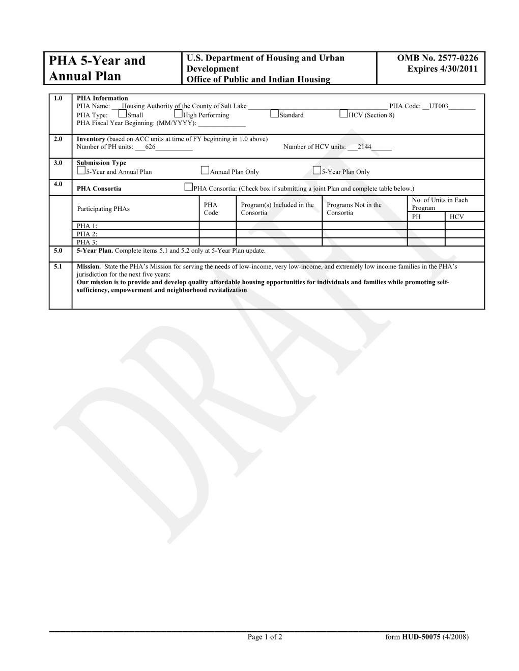 Page 1 of 2 Form HUD-50075 (4/2008)