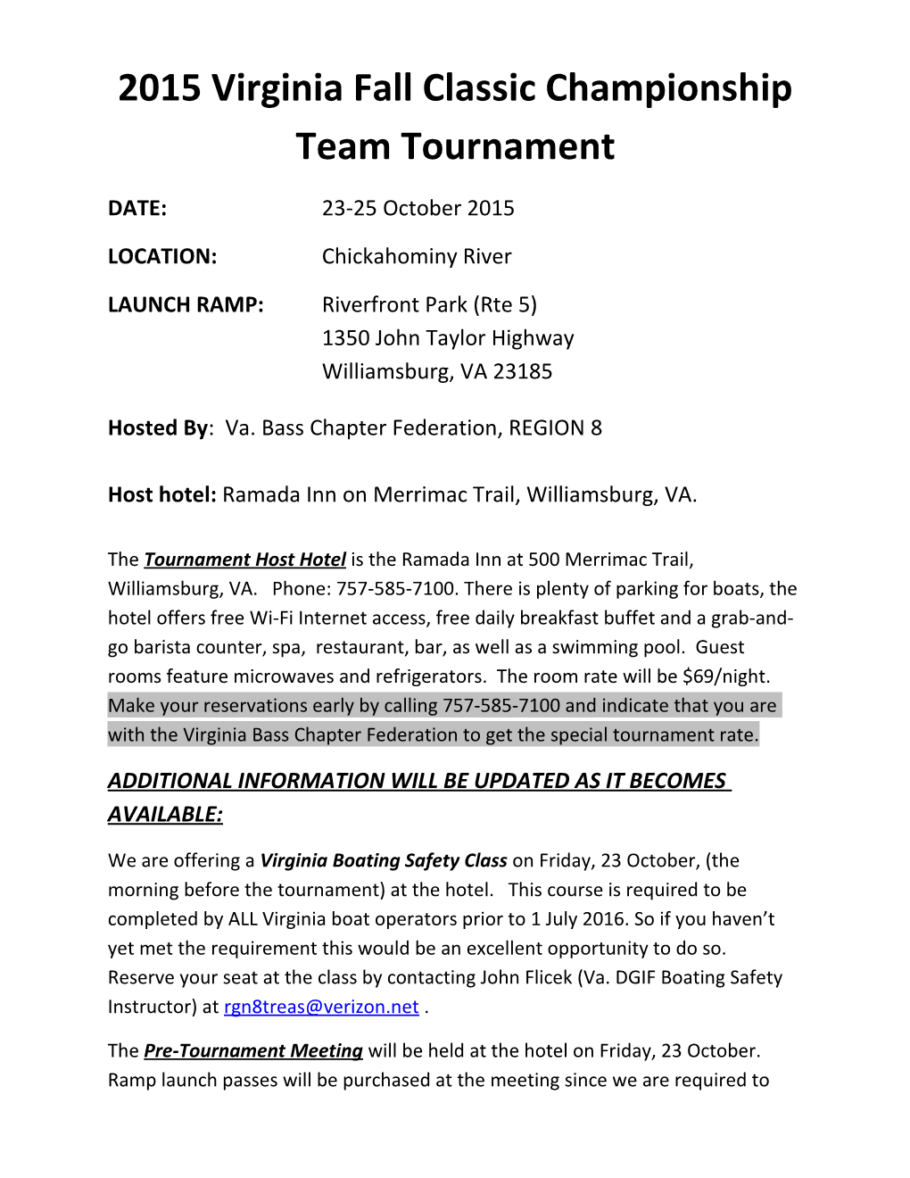 2015 Virginia Fall Classic Championship Team Tournament