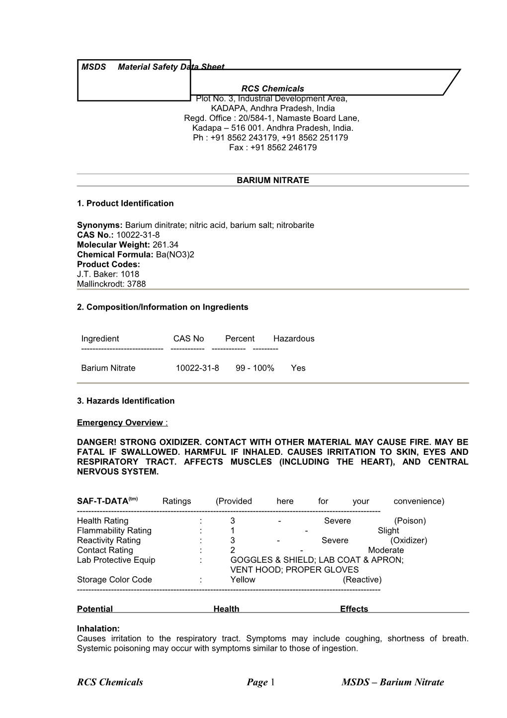 MSDS Material Safety Data Sheet