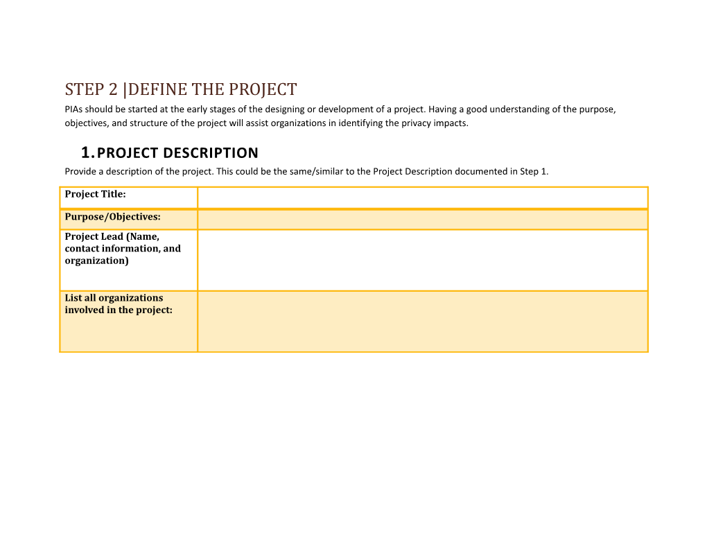 Step 2 Define the Project