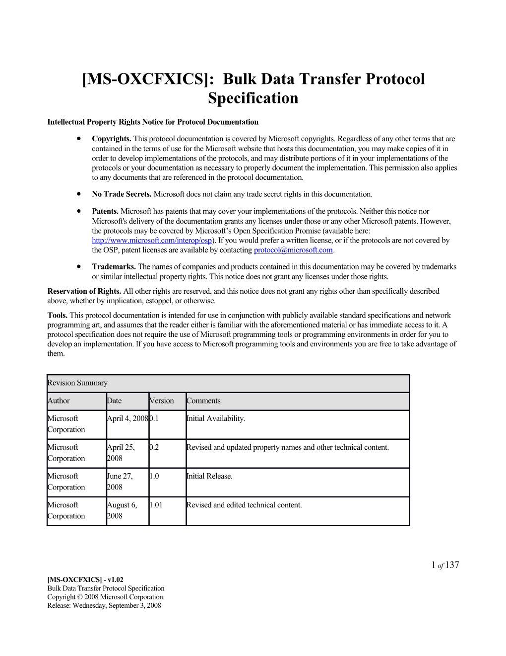 MS-OXCFXICS : Bulk Data Transfer Protocol Specification