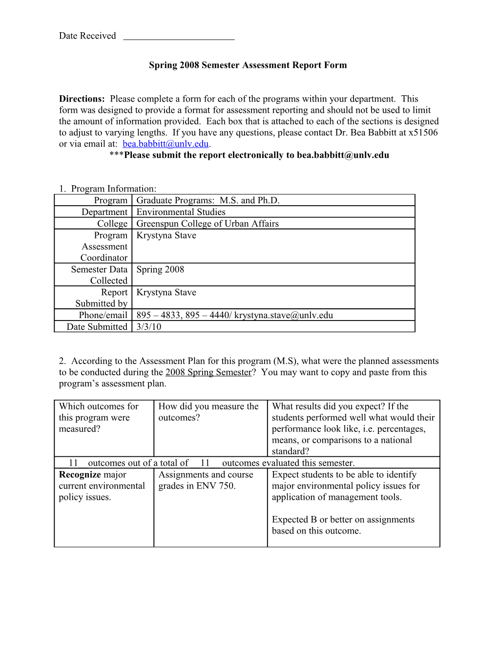 Annual Assessment Report Form for Student Learning Outcomes Assessment s2