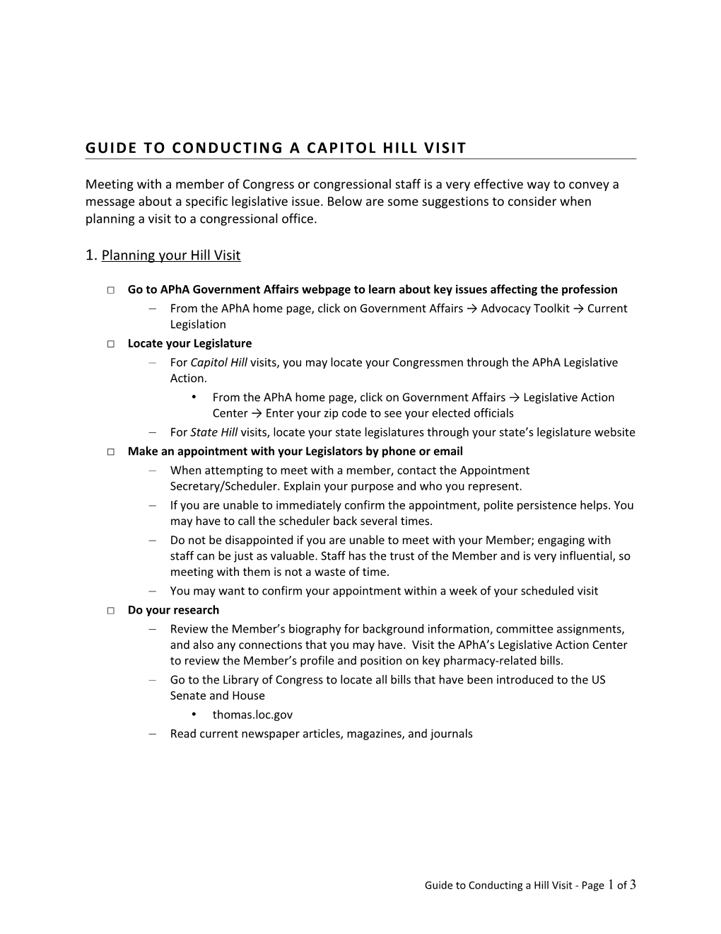 Guide to Conducting a Capitol Hill Visit