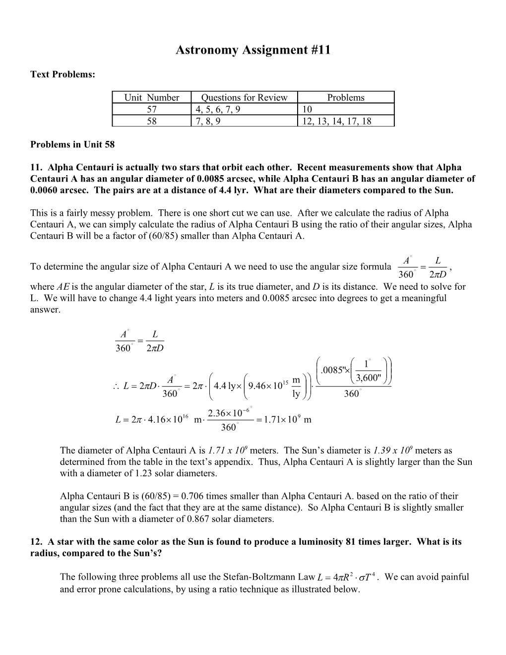 Astronomy Assignment #11