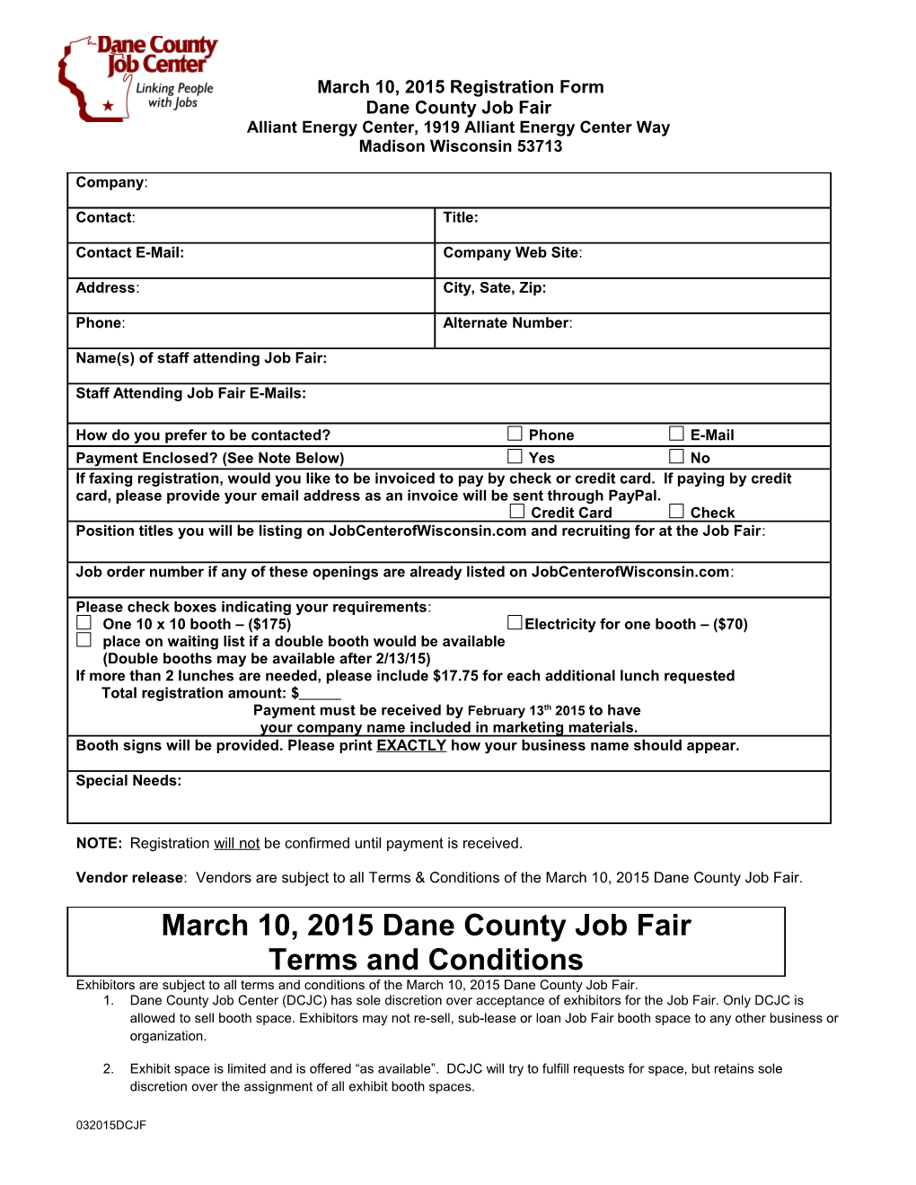 Dane County Job Center Event Registration Form