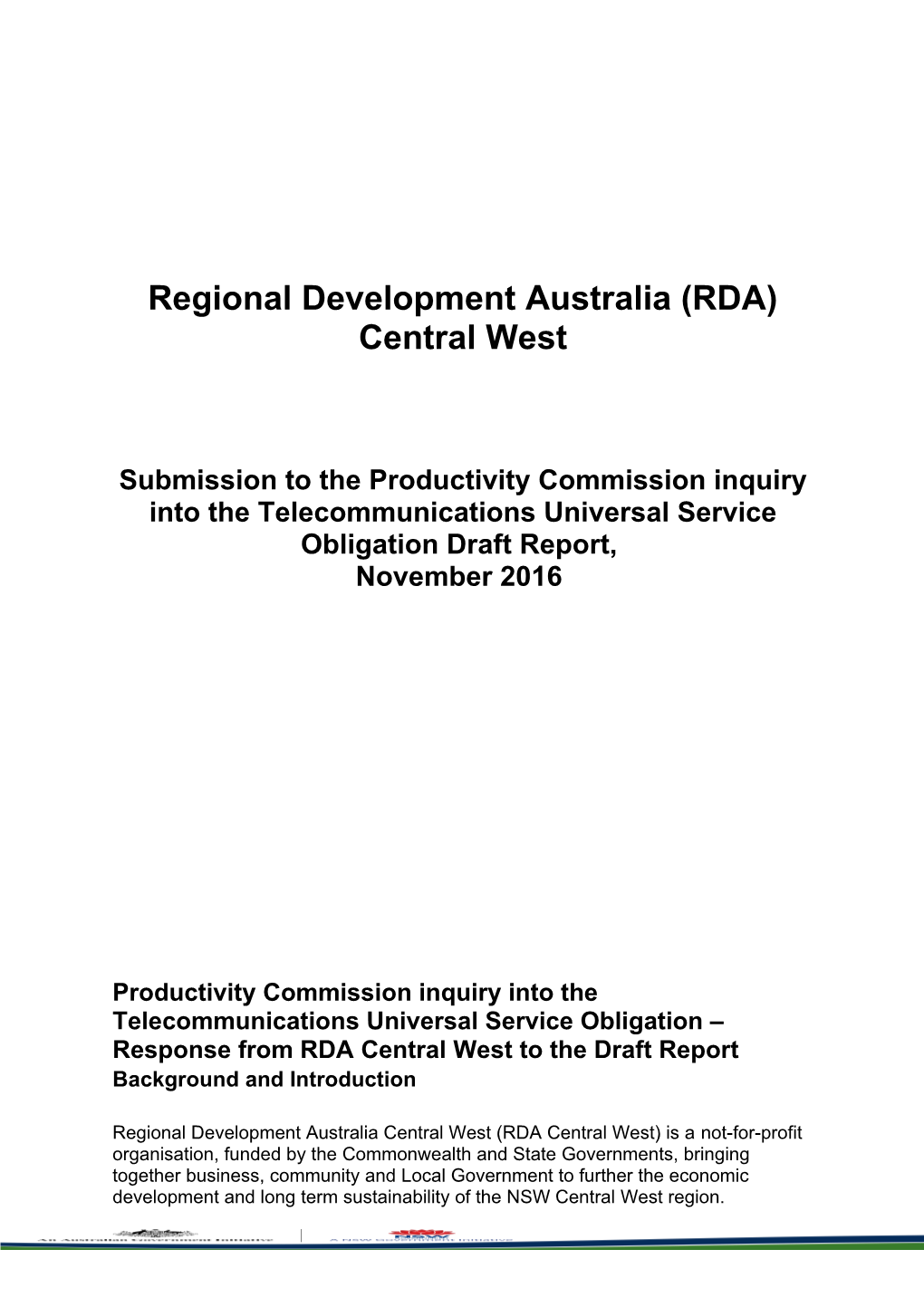 Submission DR103 - Regional Development Australia Central West - Telecommunications Universal