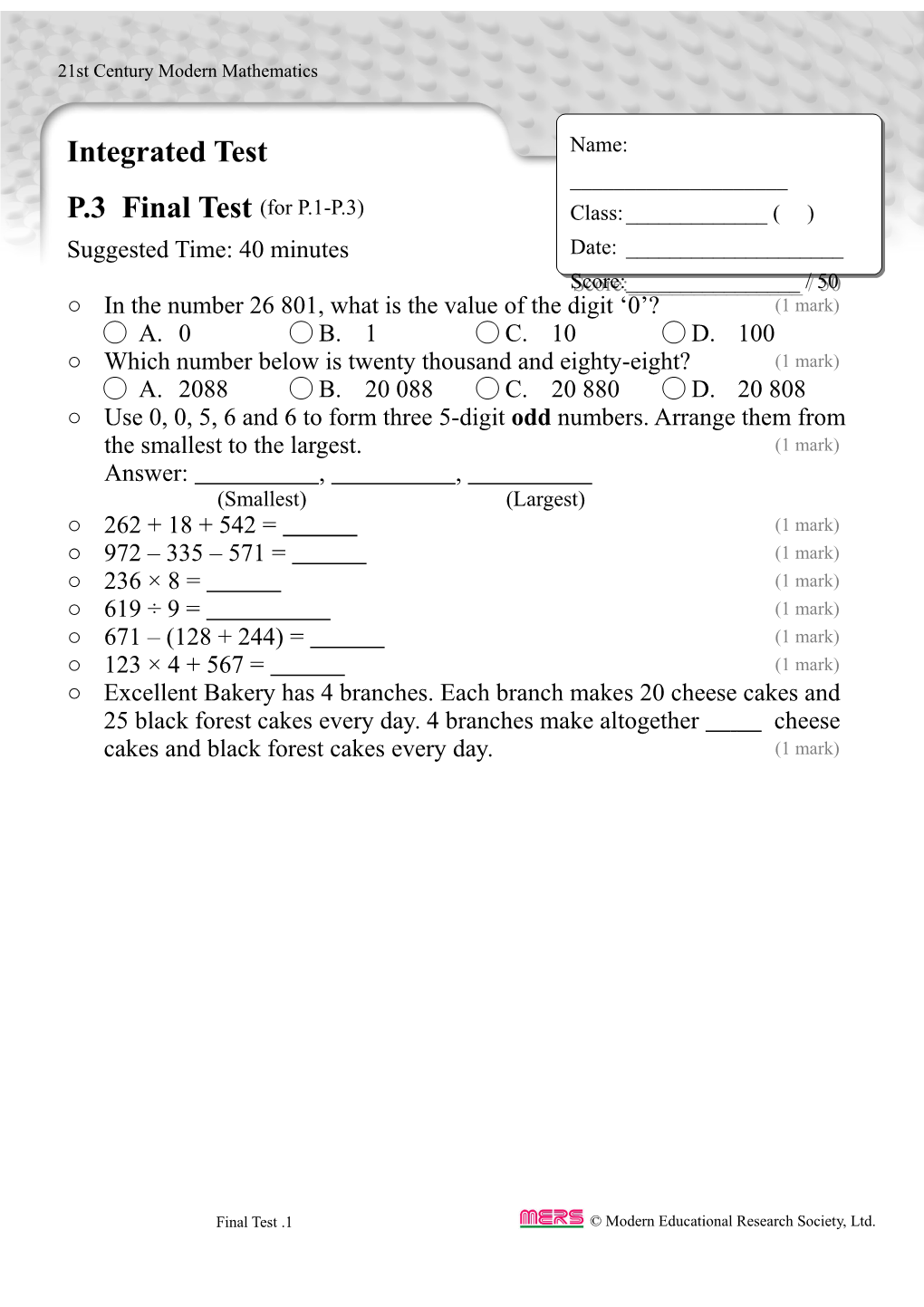 P.3 Final Test (For P.1-P.3)