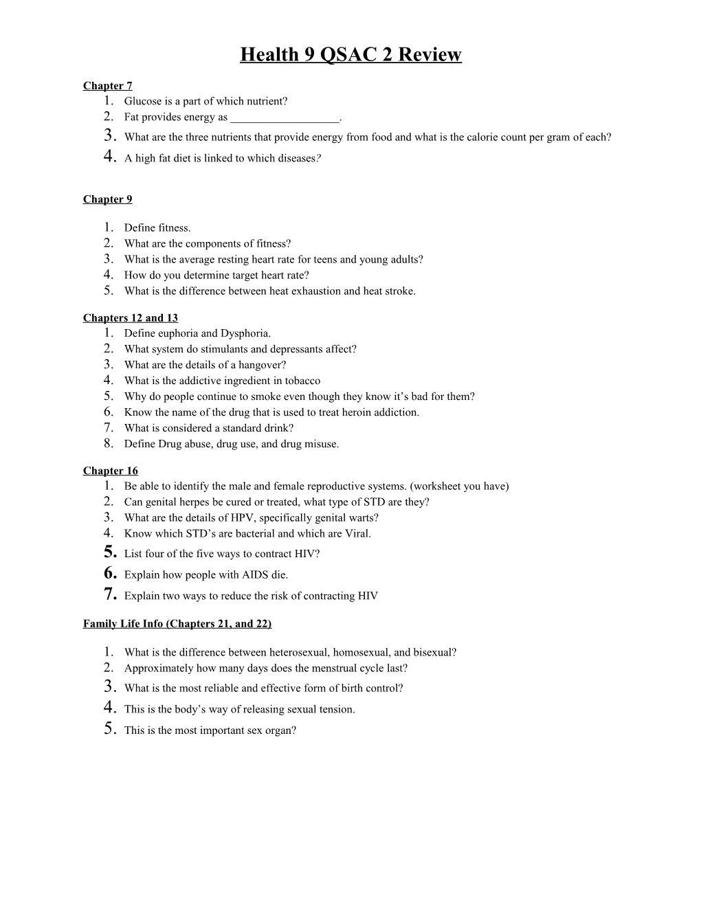 Health 9 Final Test Review