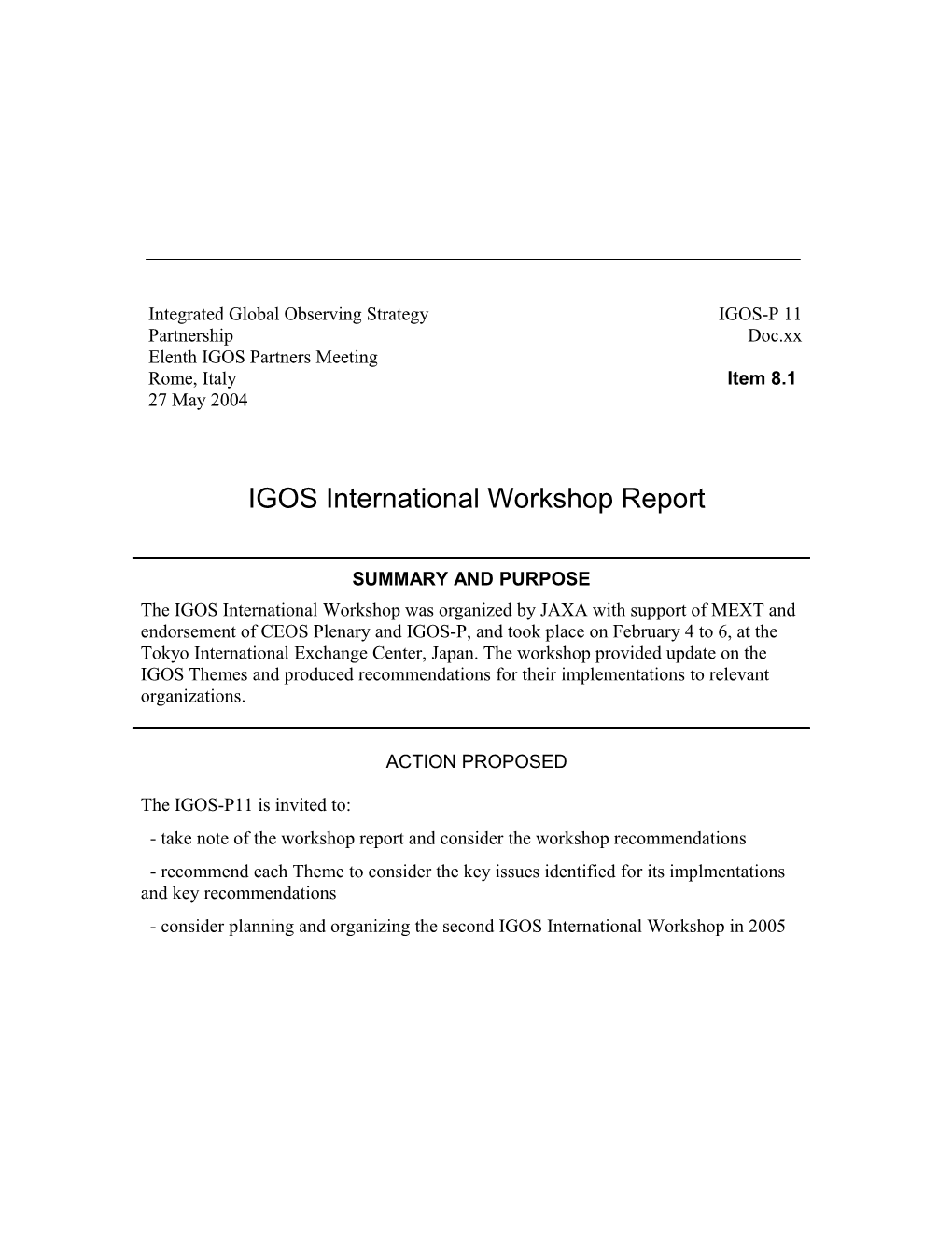 IGOS International Workshop Report