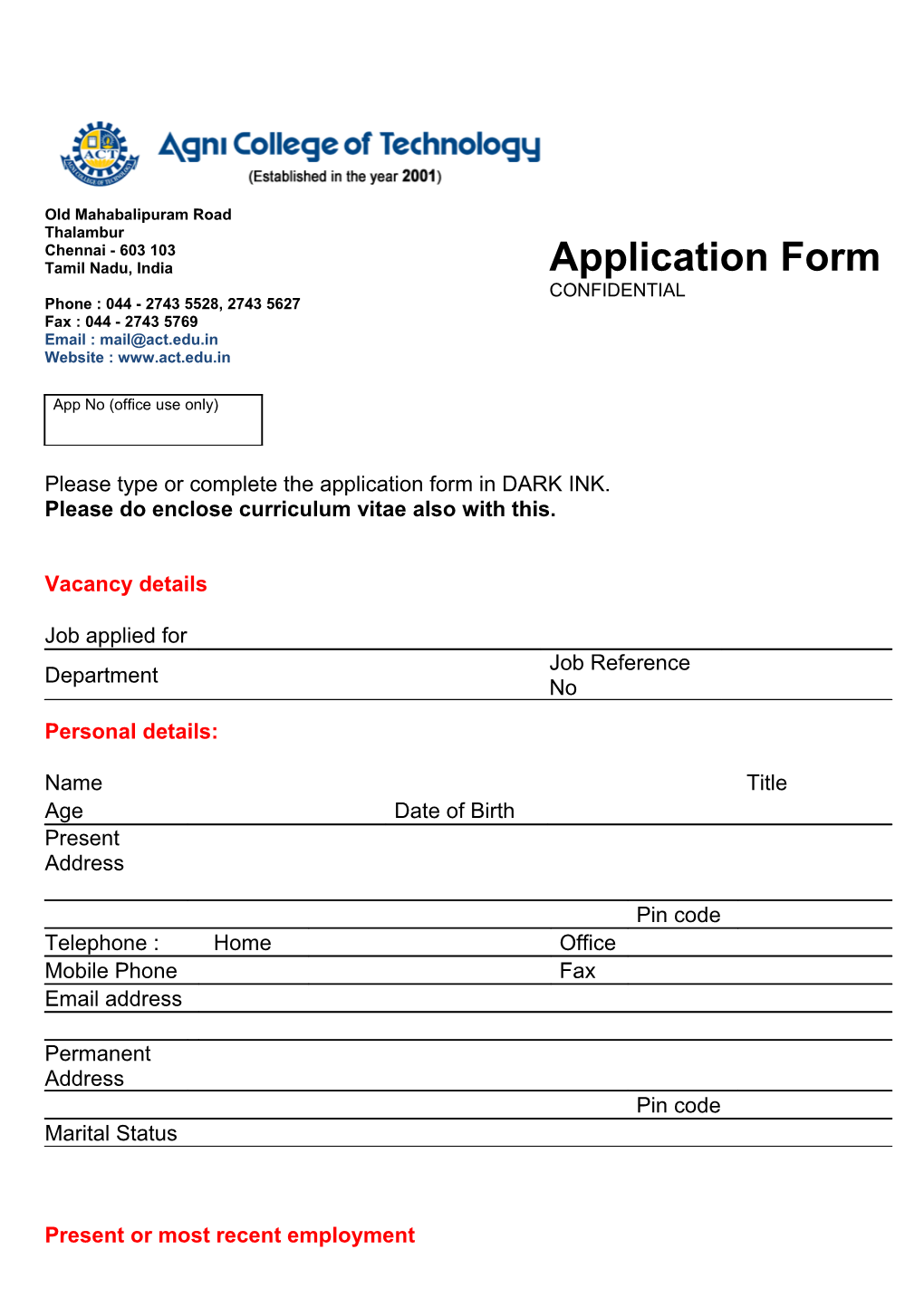 Trafford Council - Job Application Form