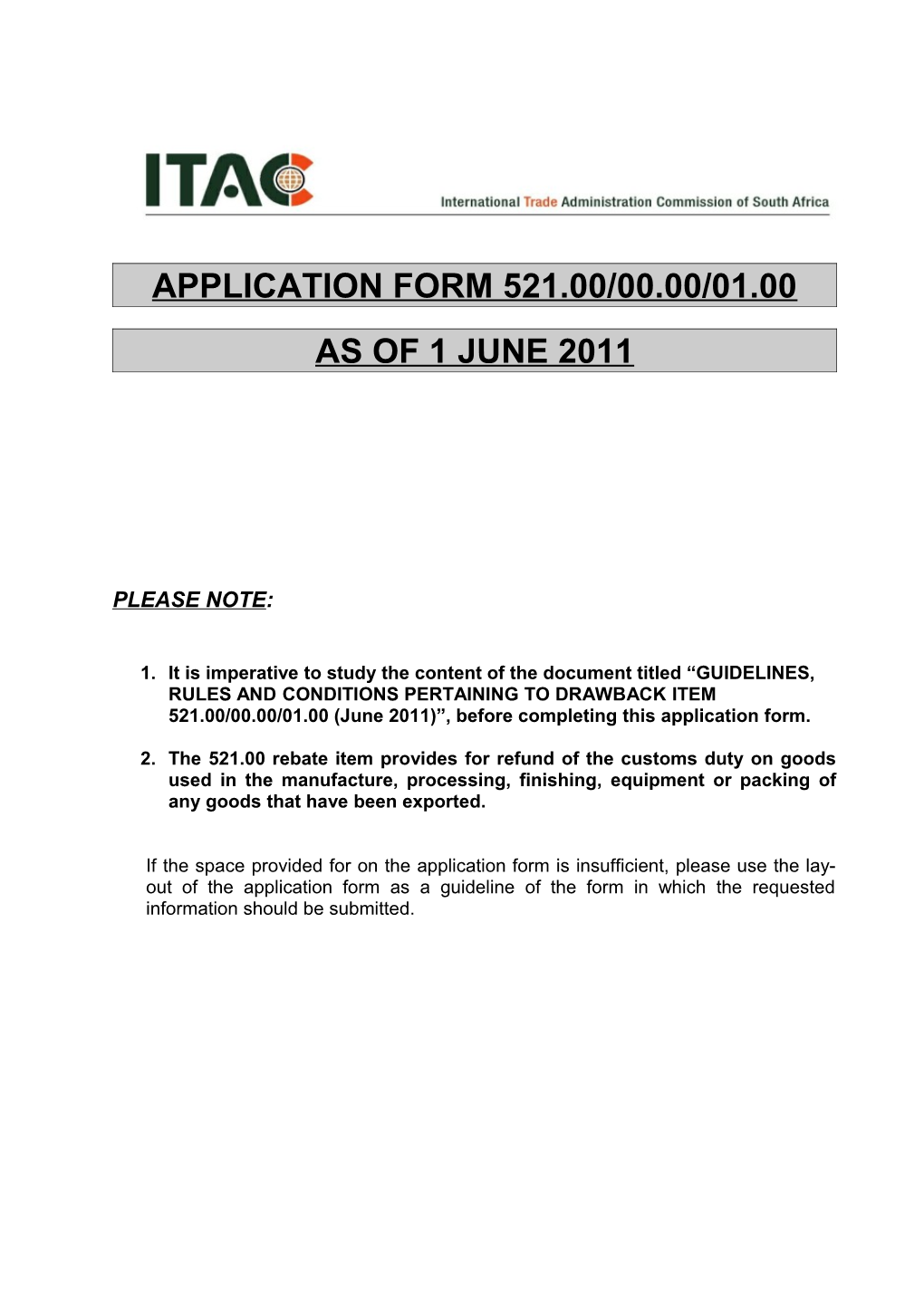 Application Form 521.00/00.00/01.00