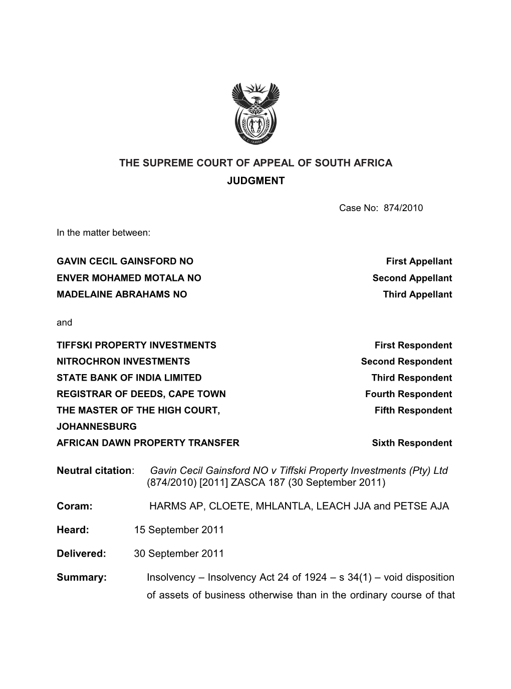 The Supreme Court of Appeal of South Africa s2