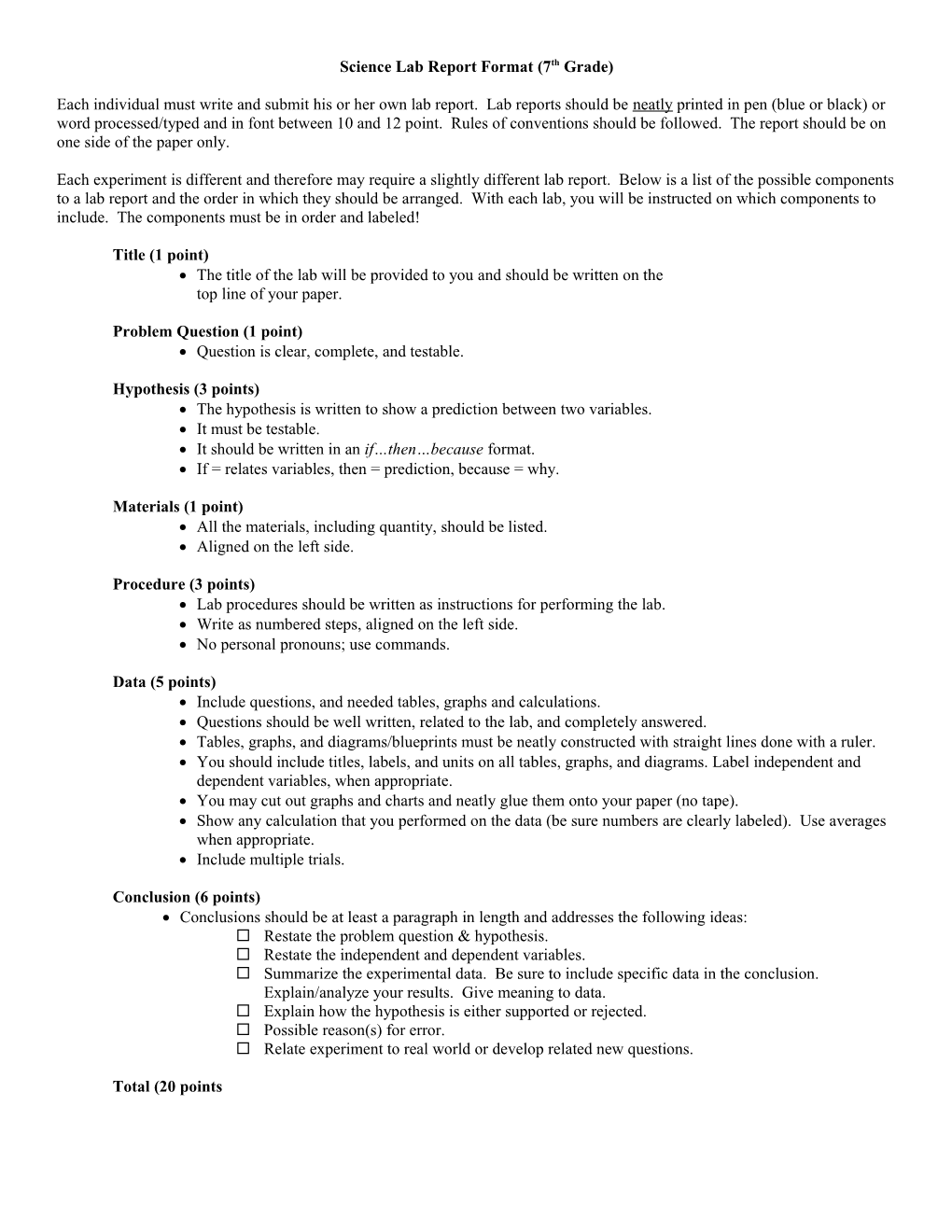 Science Lab Report Format (7Th Grade)