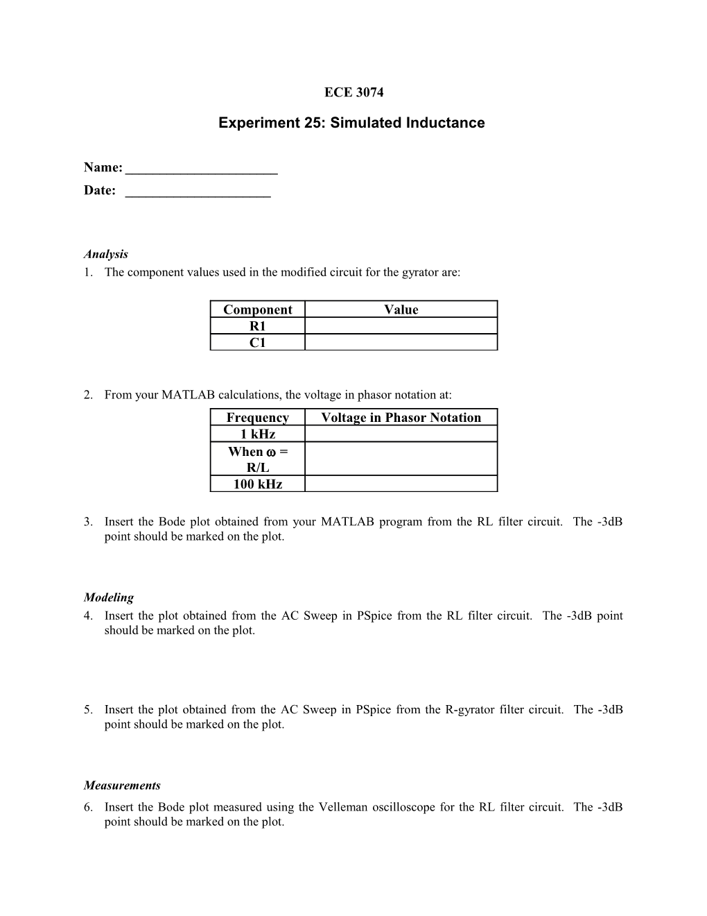 Experiment 25: Simulated Inductance