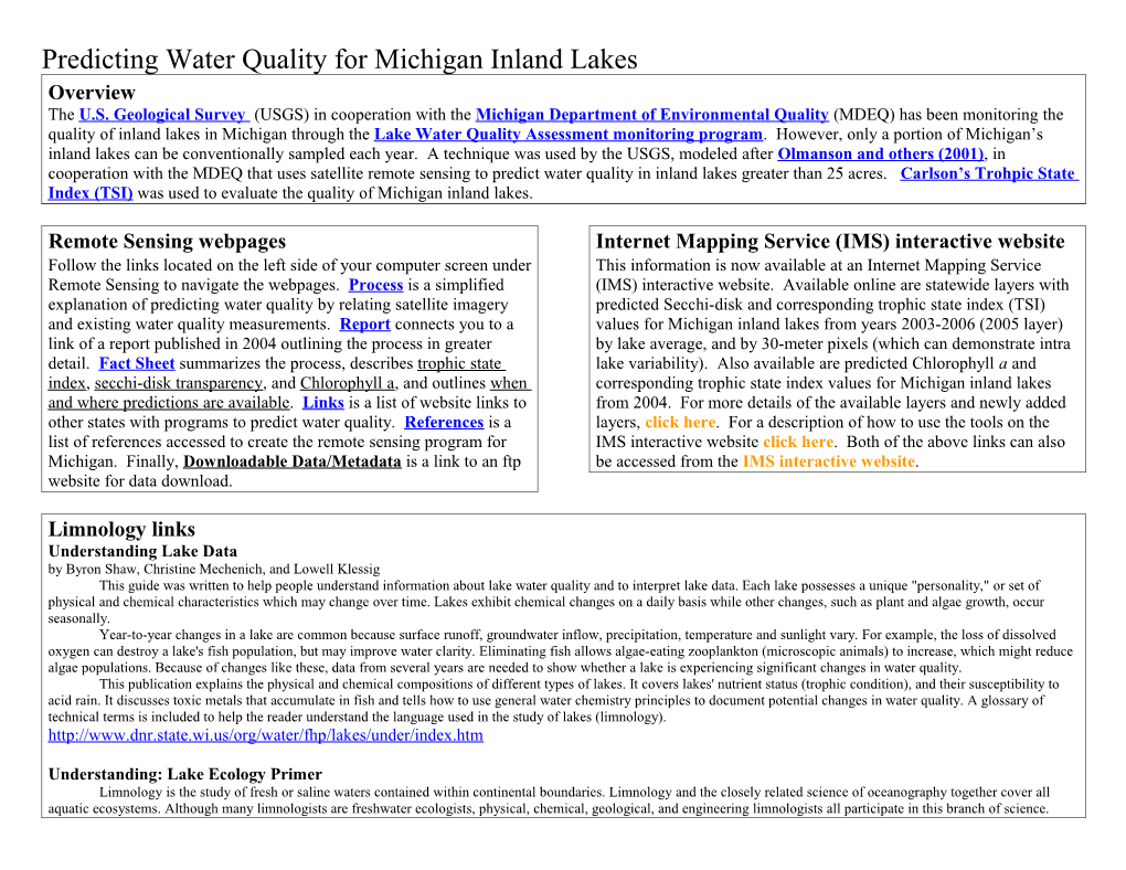 Predicting Water Quality for Michigan Inland Lakes