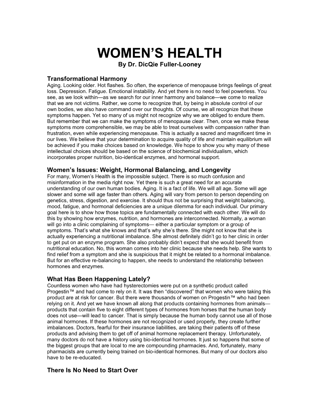 Women S Issues: Weight, Hormonal Balancing, and Longevity