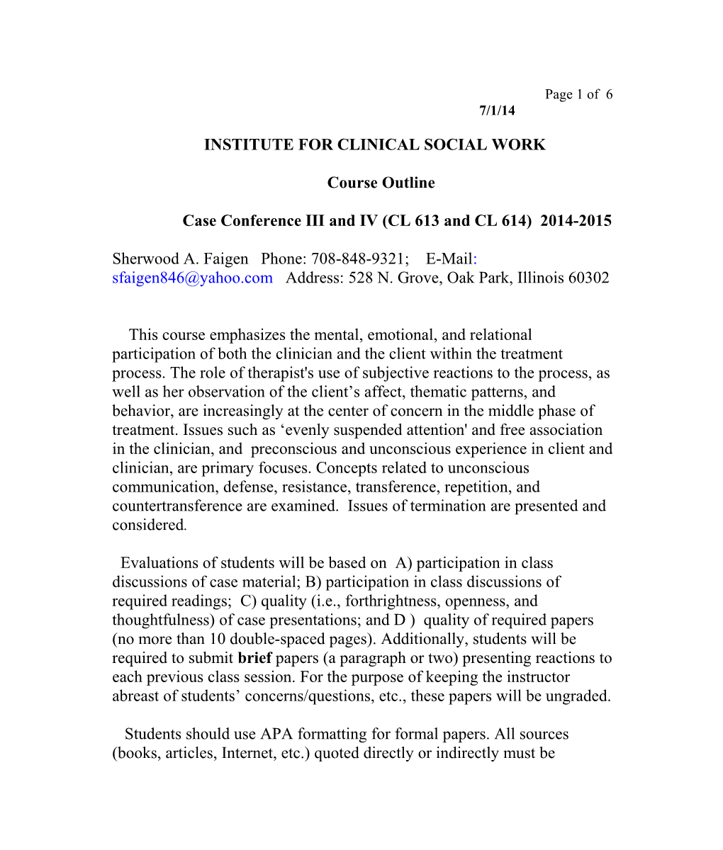 Case Conference III and IV (CL 613 and CL 614) 2014-2015