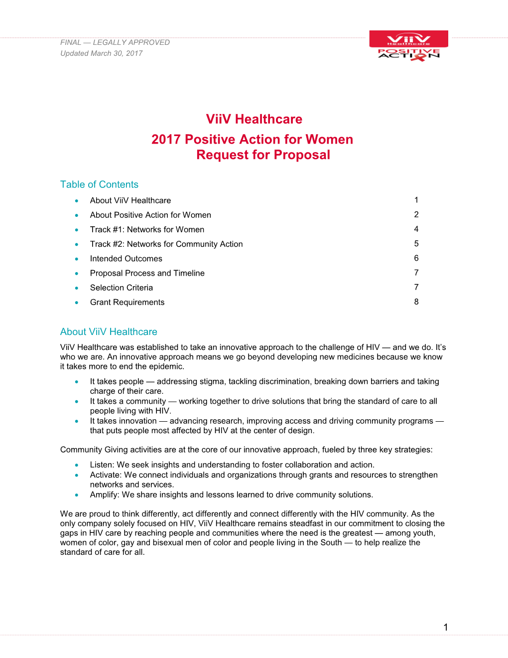 2017 Positive Action for Women Request for Proposal