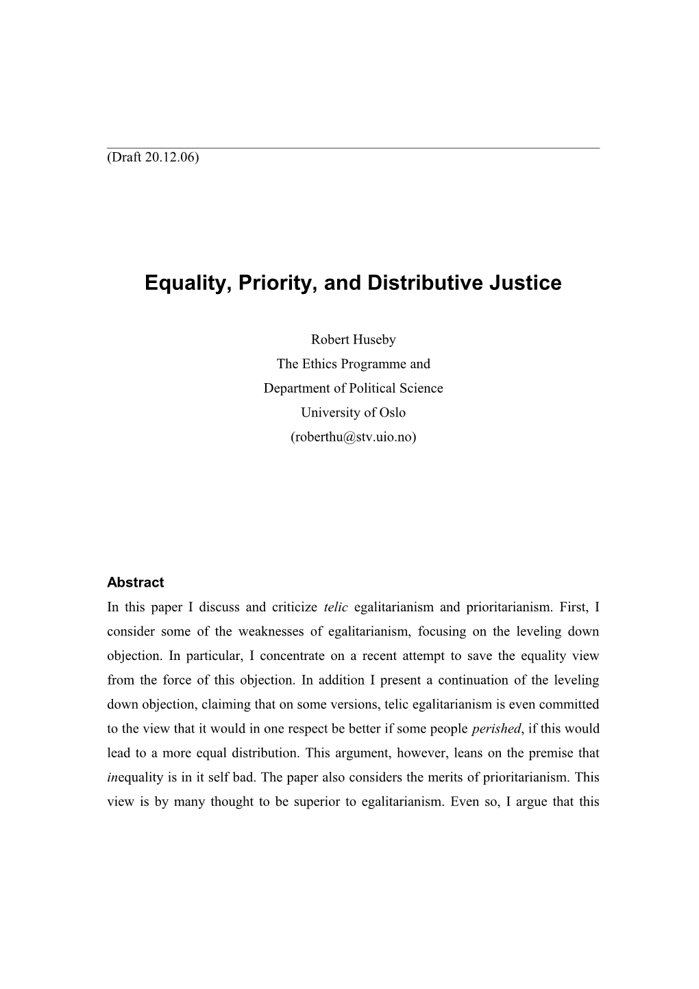 Equality, Priority, and Distributive Justice