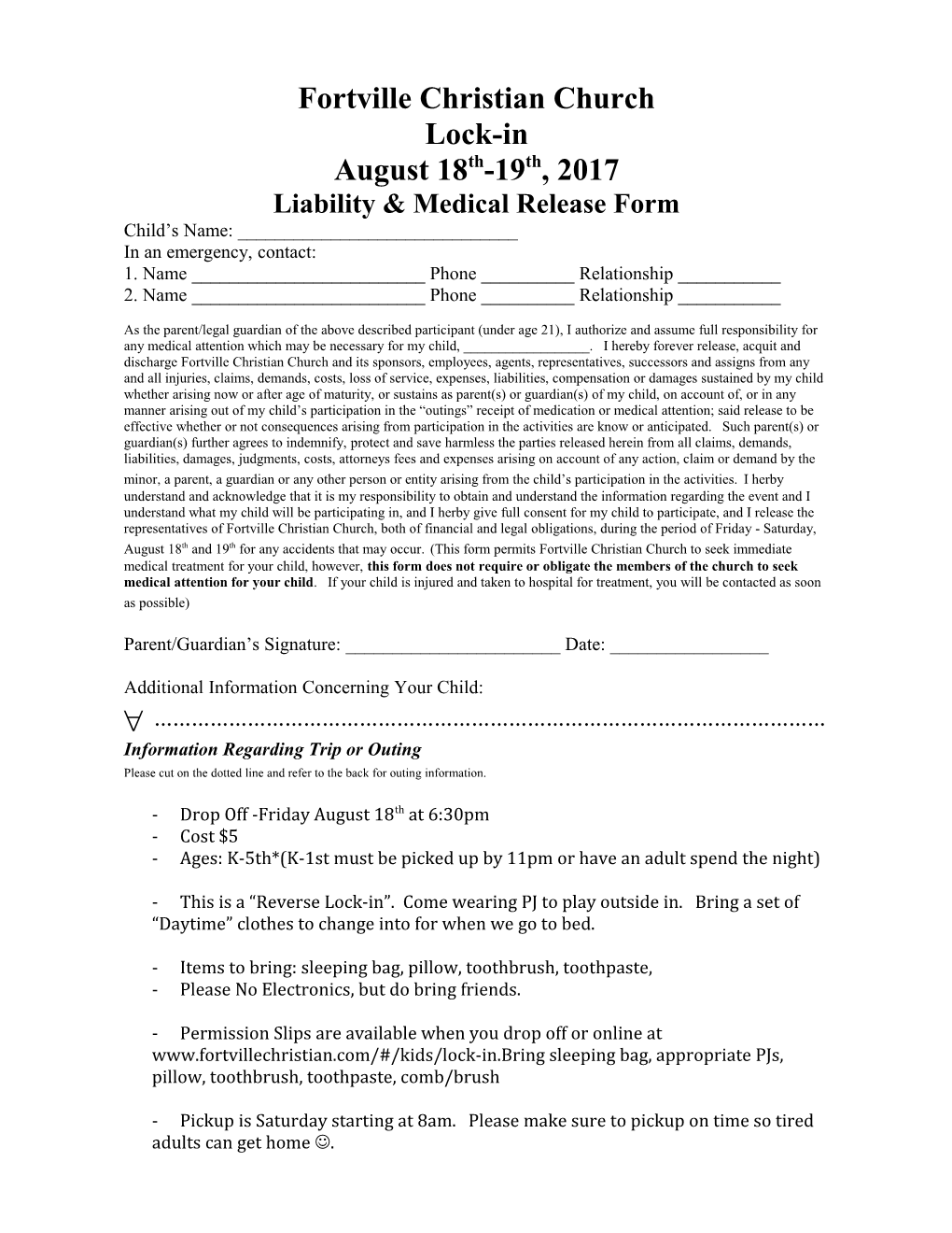 Liability & Medical Release Form