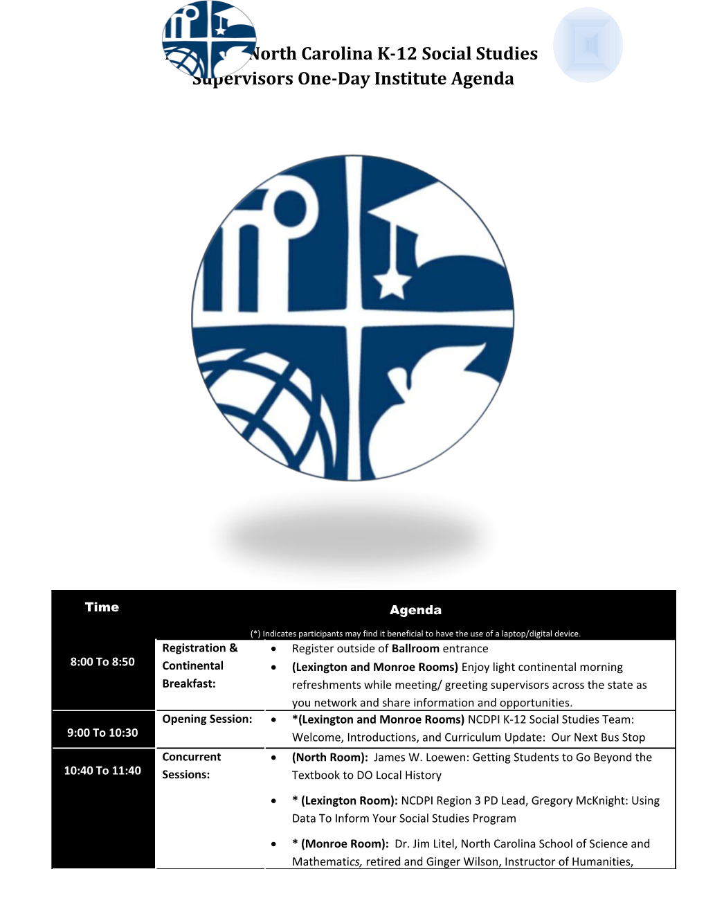 Fall 2013 Social Studies Supervisors Institute Agenda