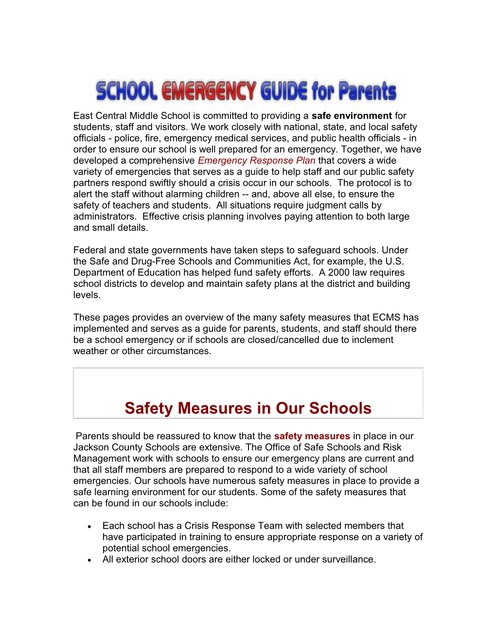 Safety Measures in Our Schools