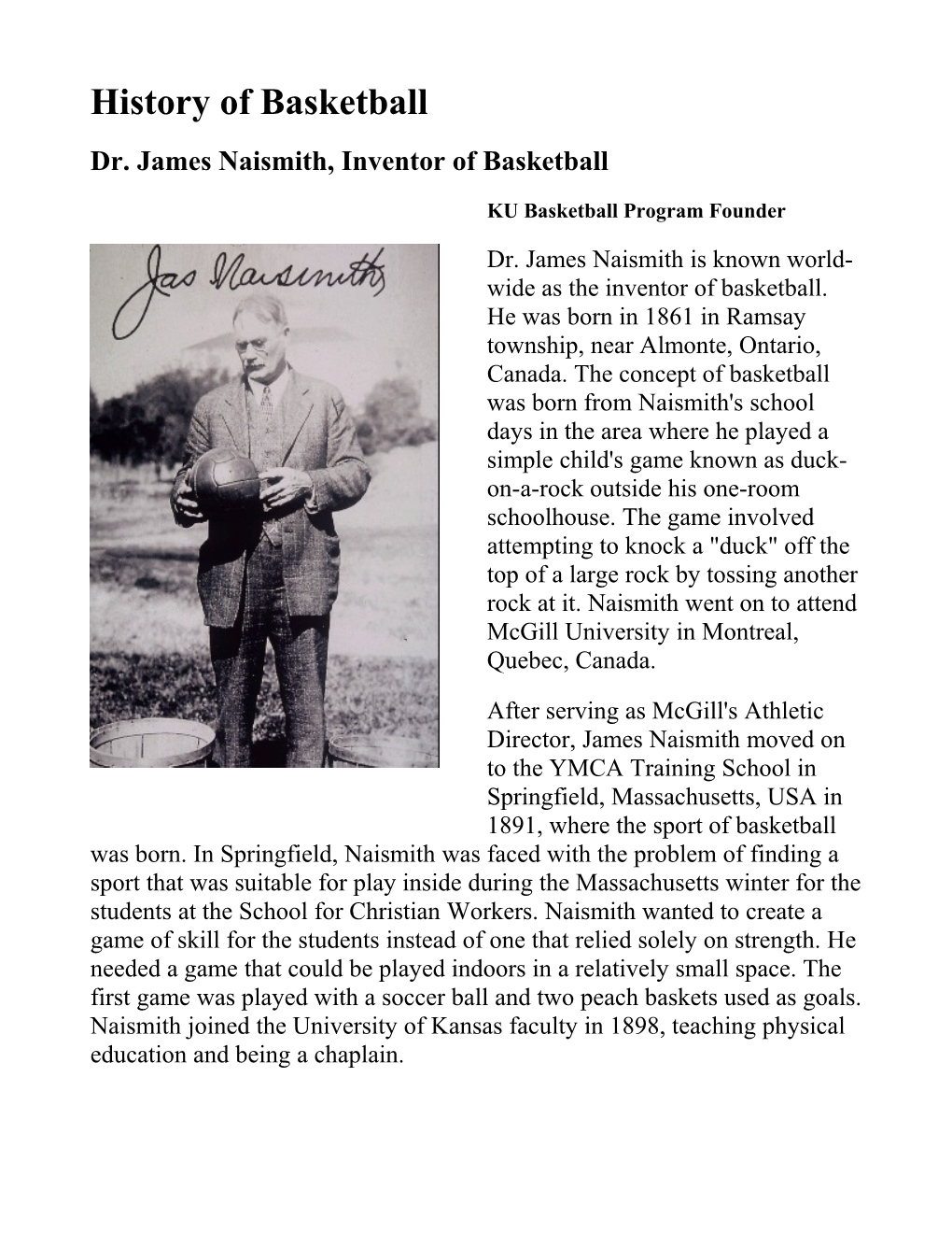 History of Basketball