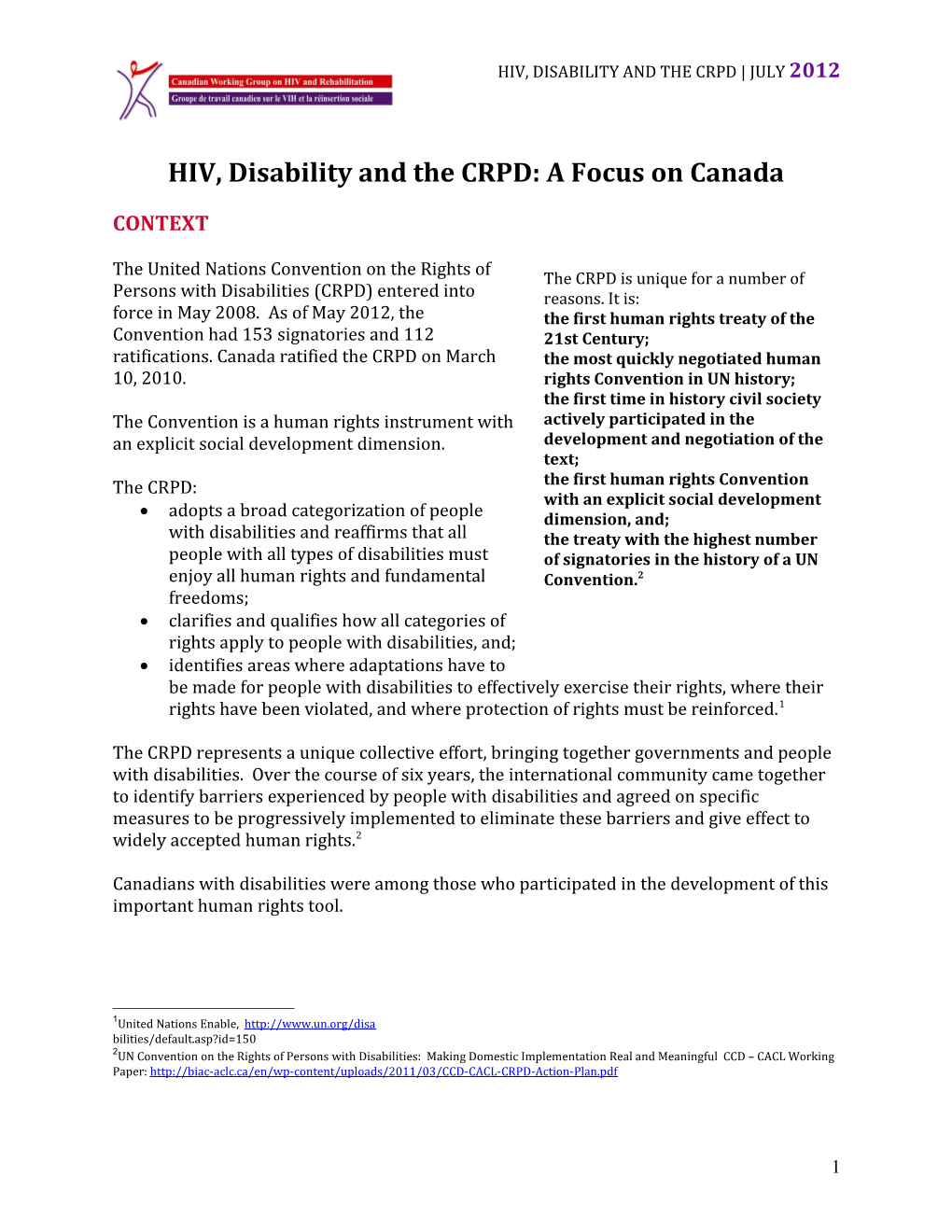 HIV, Disability and the Convention on the Rights of Persons with Disabilities (CRPD)