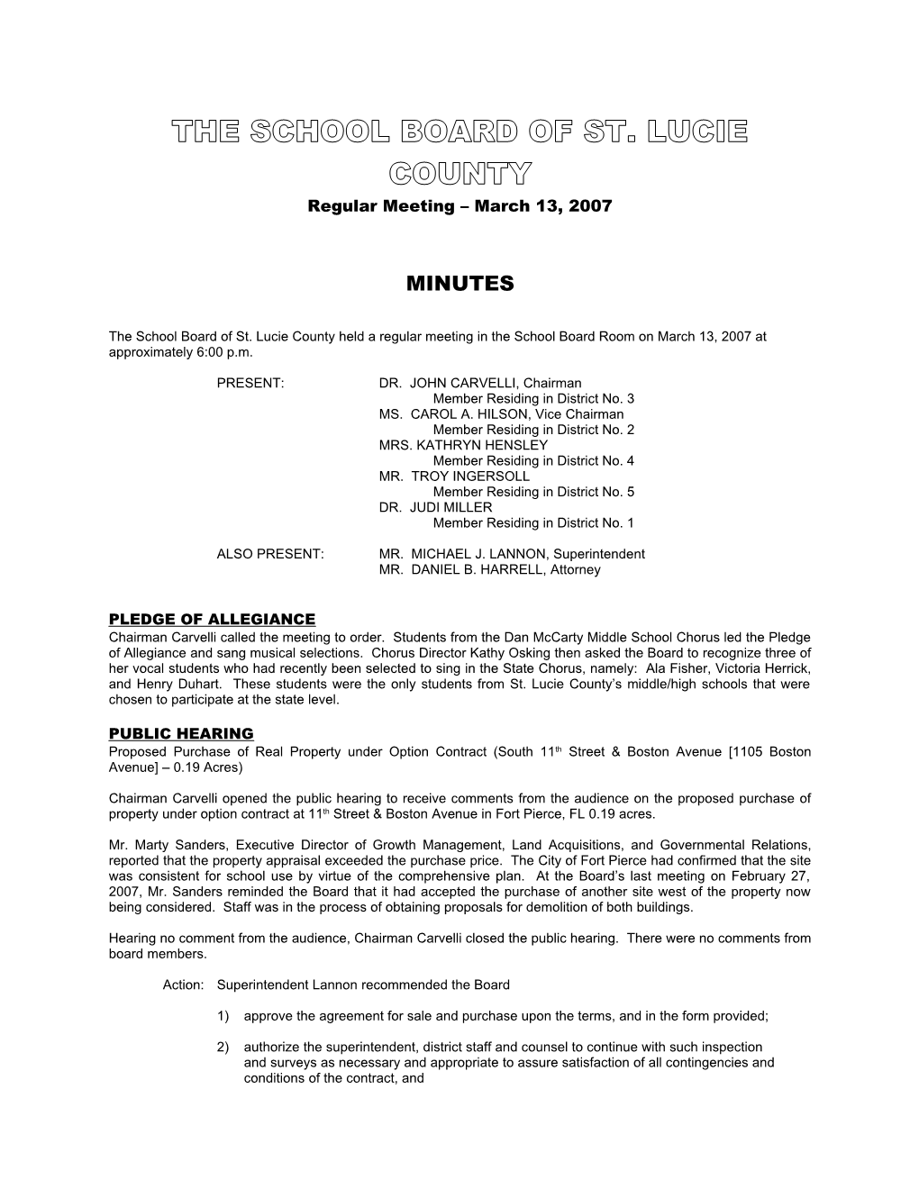 03-13-07 Slcsb Regular Meeting Minutes